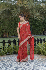 Red Jaipuri Bandhni Saree
