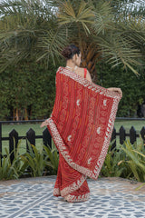 Red Jaipuri Bandhni Saree