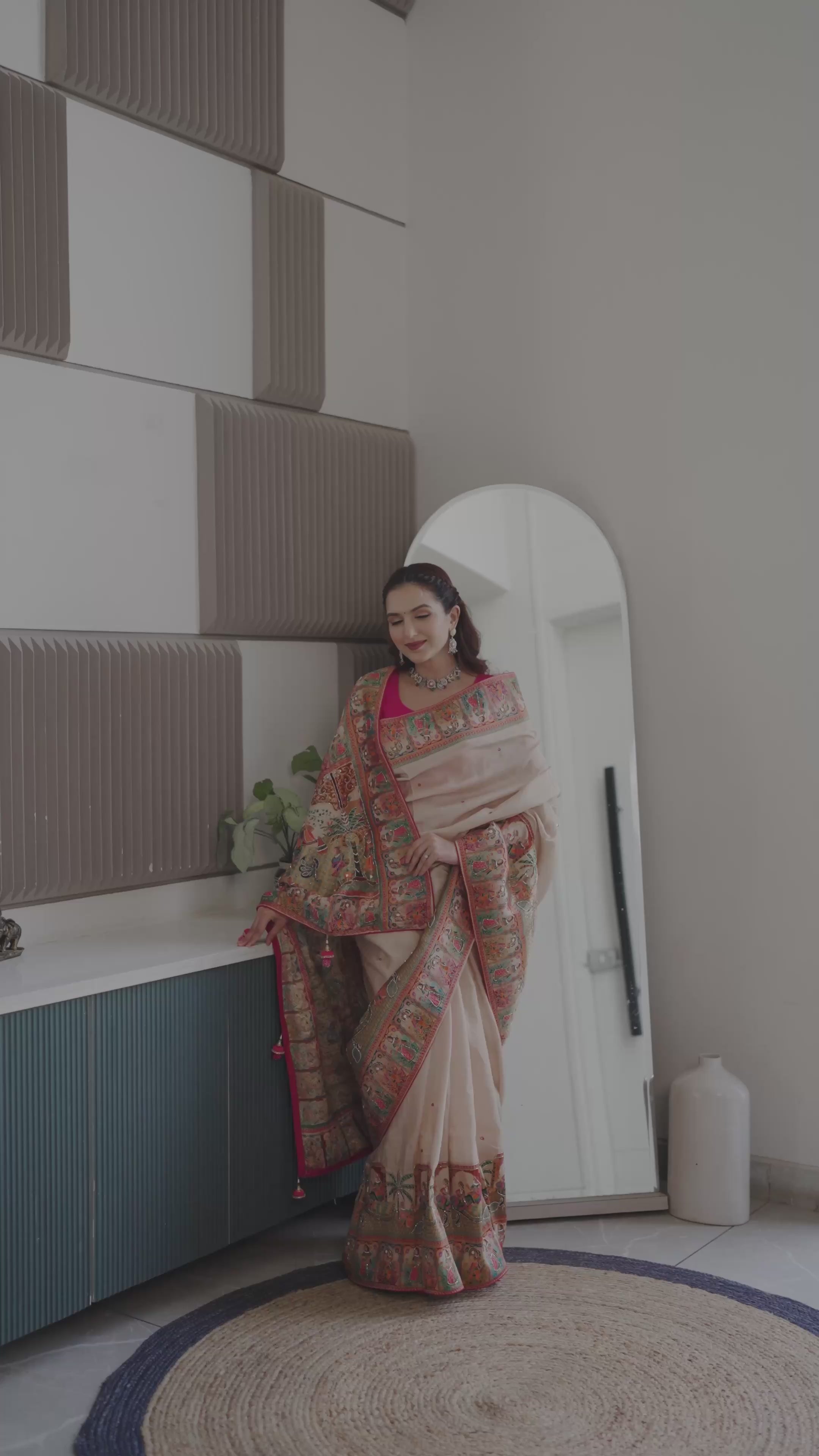 Ivory Cashew Position Silk Saree