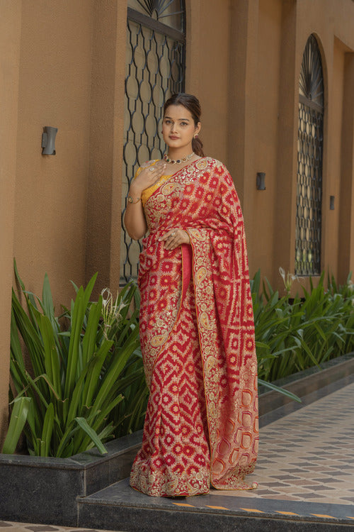 Rani Banarsi Georgette Saree with Gota Aari-Tari Work