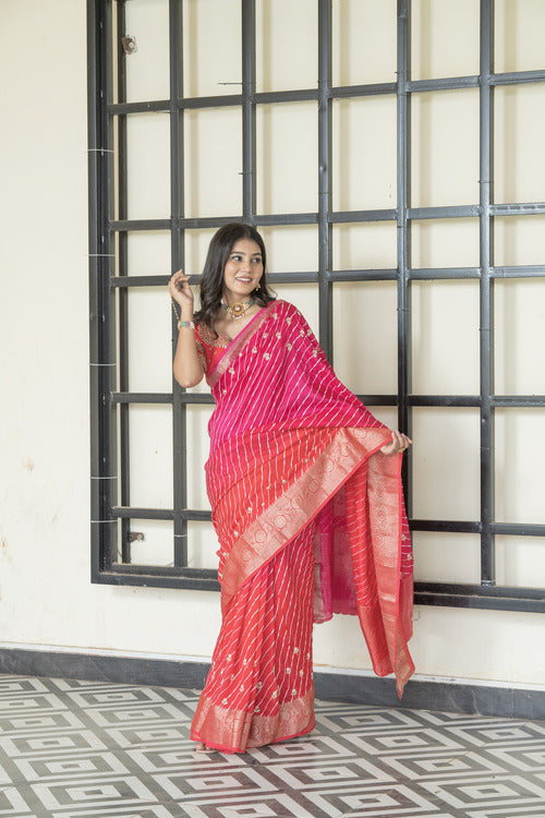 Rani Peach Banarasi Silk Saree