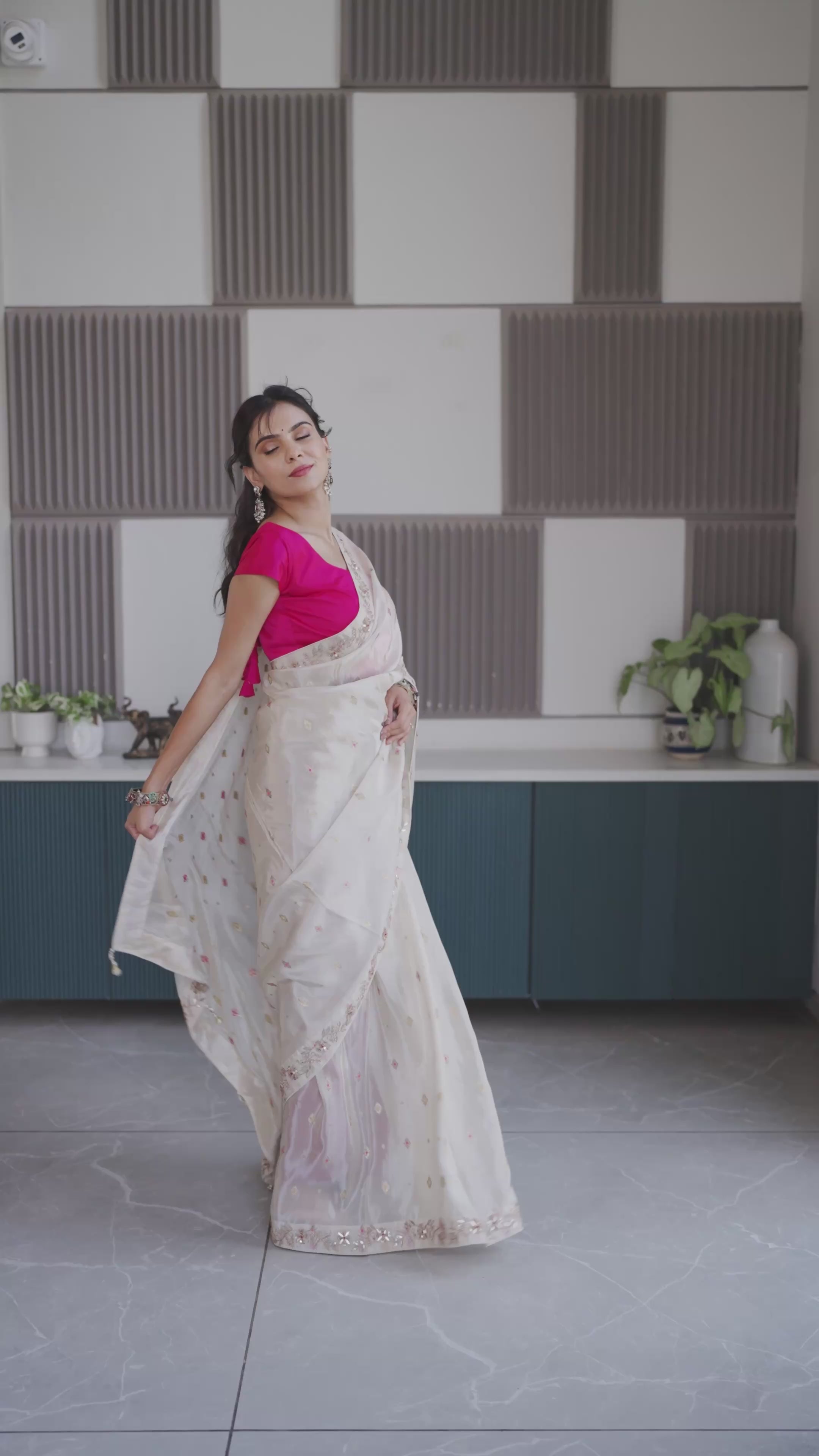 Designer Cheeku Ivory Banarasi Silk Saree